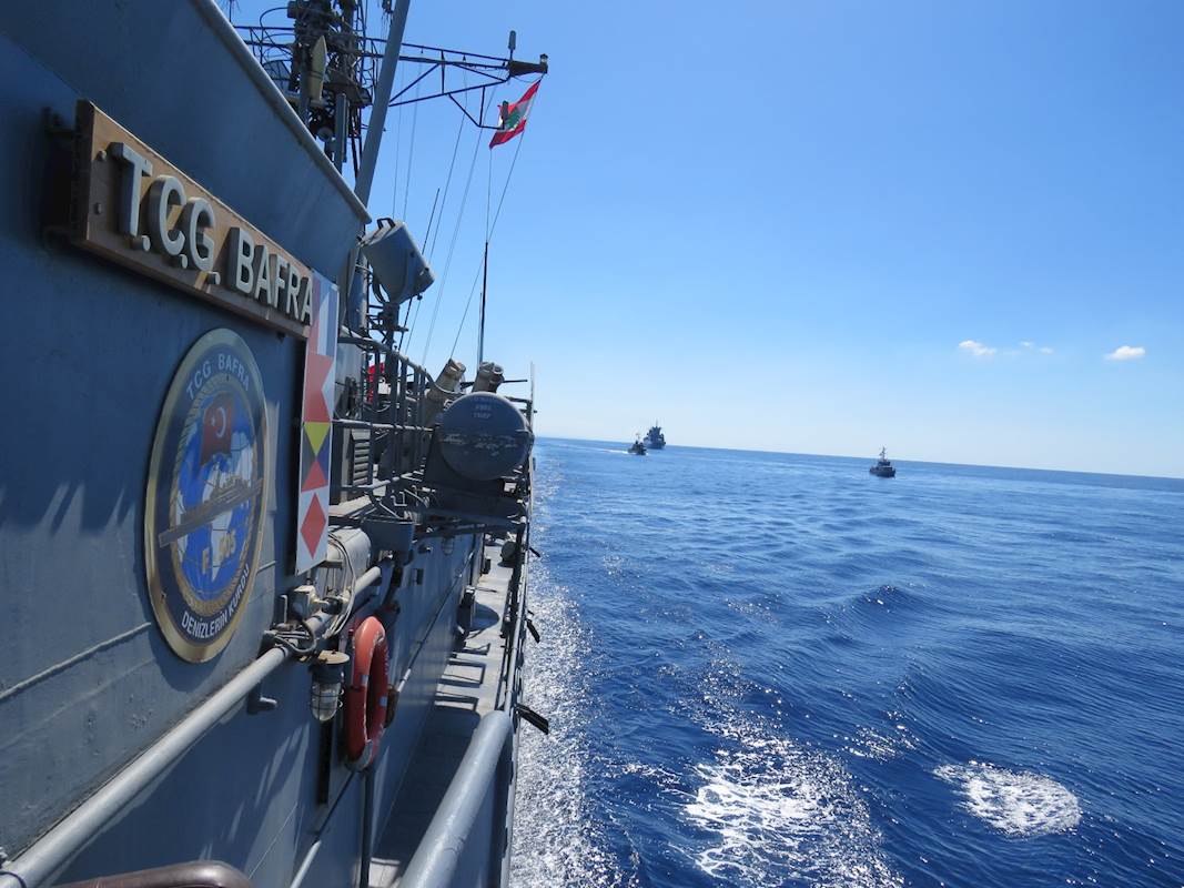 TCG Bafra Conducts Maneuver Training with German and Lebanese Naval Units under UNIFIL
