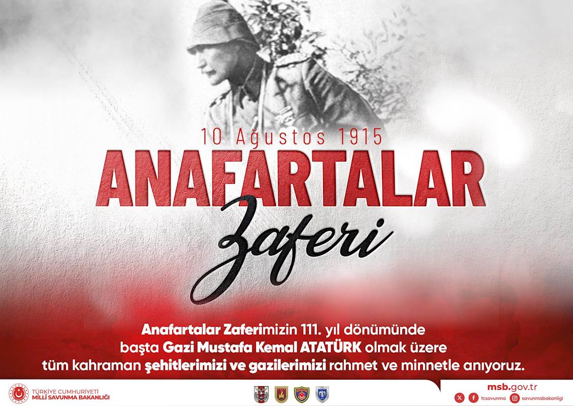 Anafartalar Zaferi’nin 111’inci Yıl Dönümünde Gazi Mustafa Kemal Atatürk Başta Olmak Üzere Tüm Kahramanlarımızı Saygıyla Anıyoruz